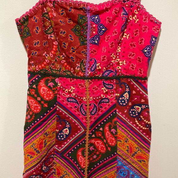 FARM RIO Red Patchwork Bandana Sleeveless Embroidered Mini Dress Women's Medium - Picture 3 of 15